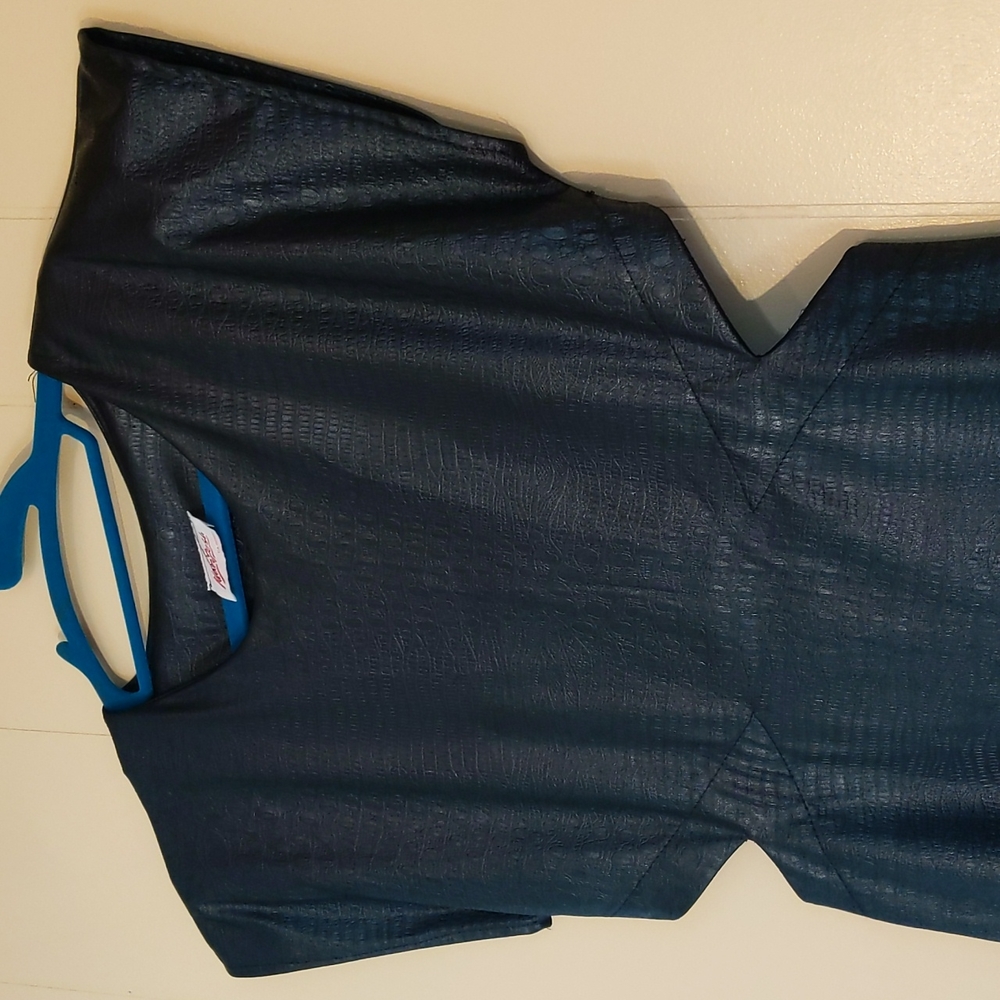 Vintage 80s Faux Leather Wiggle Dress with Side Cutouts, Small